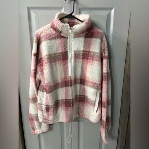 NWT No Boundaries Half Zip PlushFleece Pullover Winter White Plaid size XL 16/18